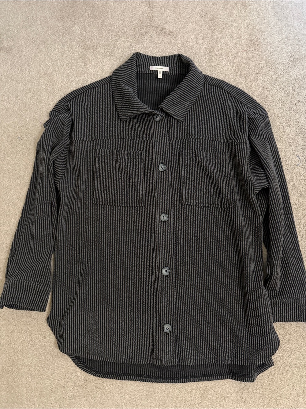 Women’s Black Ribbed Button-Up Shirt Jacket